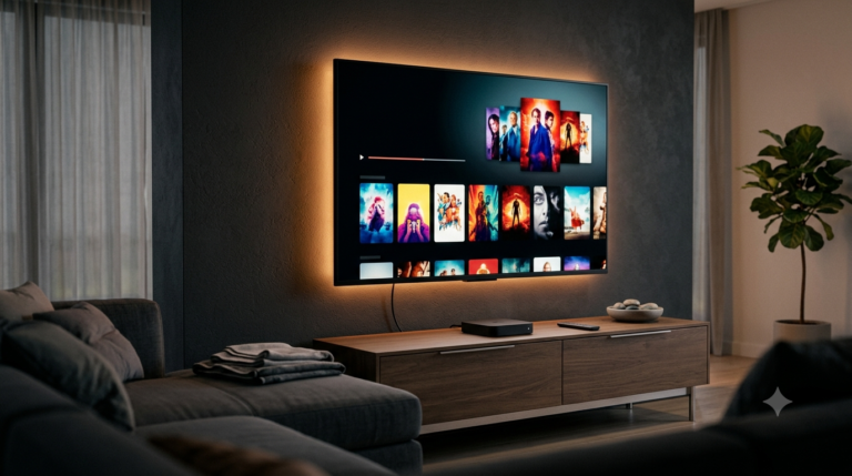 Compact streaming apparaat op tv-meubel als alternatief voor Chromecast
