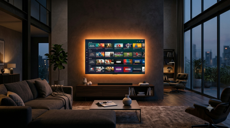IPTV plug and play setup in moderne woonkamer met directe toegang tot kanalen