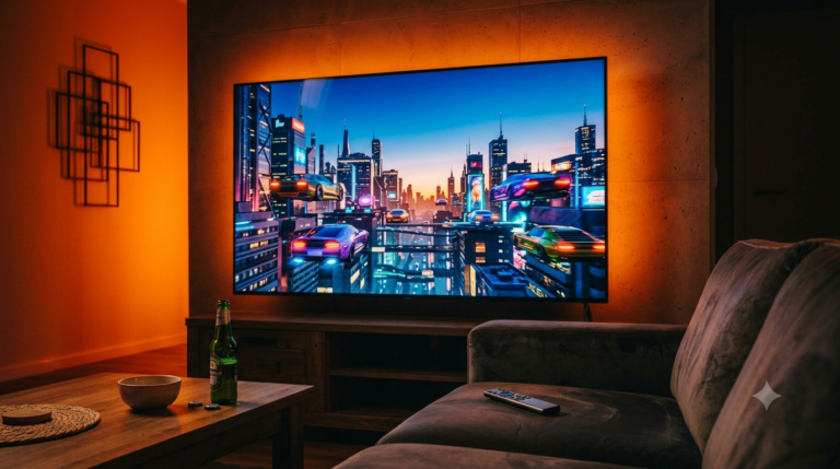 Scherp 8K beeld op een moderne Smart TV met levendige details