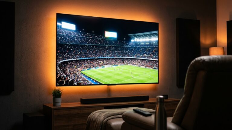 Voetbalfans juichen tijdens Champions League wedstrijd op grote Smart TV via IPTV
