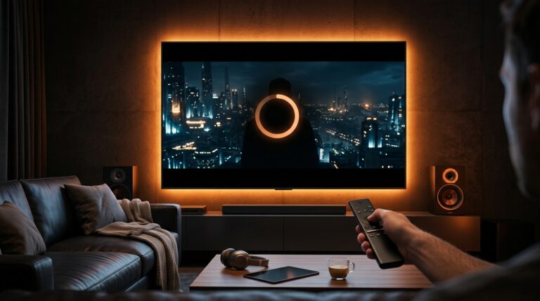 Router met status lampjes naast Smart TV toont oorzaak van IPTV buffering