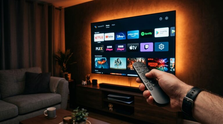 Smart TV met Android TV interface toont app installatie voor IPTV
