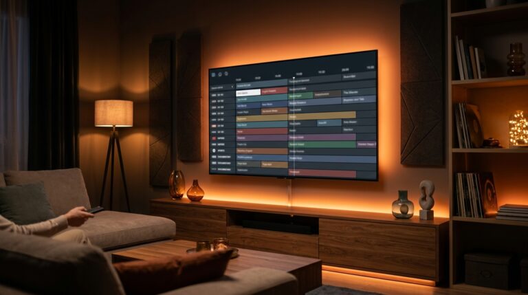 Afstandsbediening gericht op Smart TV met IPTV EPG programmagids in kleuren