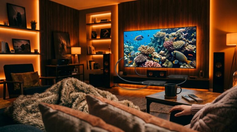 Hand sluit netwerkkabel aan op streaming apparaat voor IPTV zonder buffering